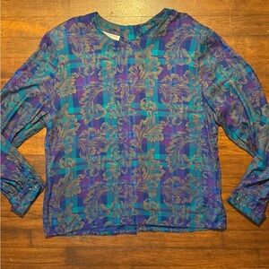 VTG 80s Pendleton Purple & Teal Printed Long-Sleeve Blouse